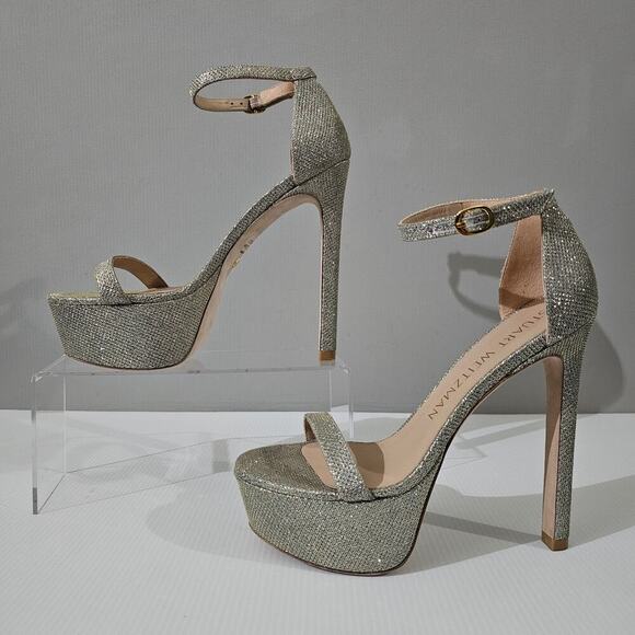 Stuart Weitzman Nudistcurve Hollywood Heel Womens Size 8 Platino Platform Sandal - Picture 2 of 15